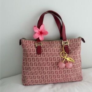 Fendi Zucchino Canvas  Pink and Burgundy Tote Bag